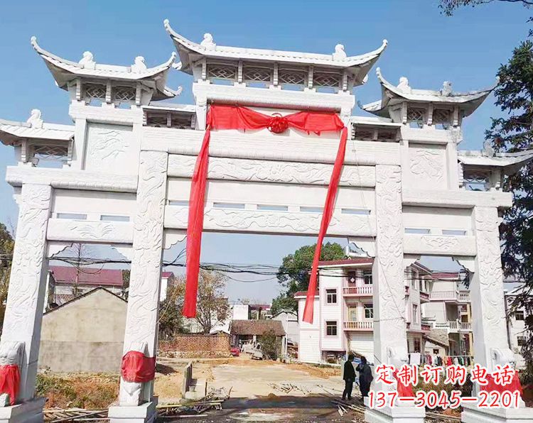 成都三门三楼石雕牌坊:专业定制牌坊雕塑