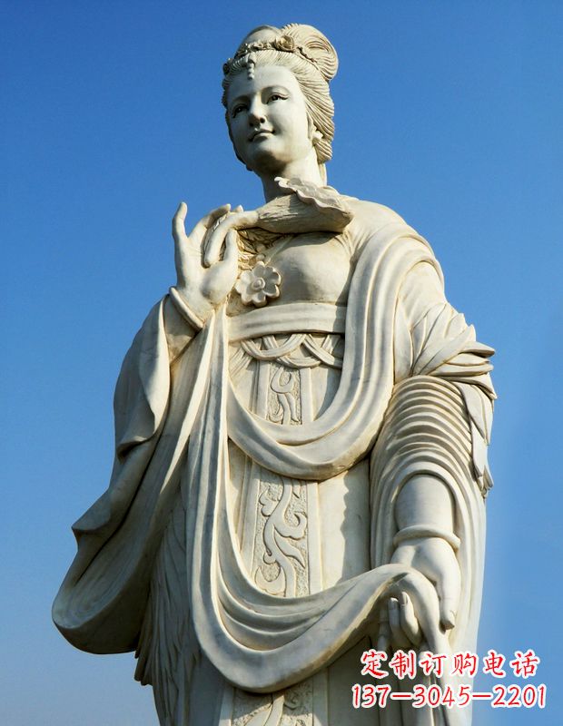 成都十二花神之七月鸡冠花蔡氏汉白玉古代美女雕像