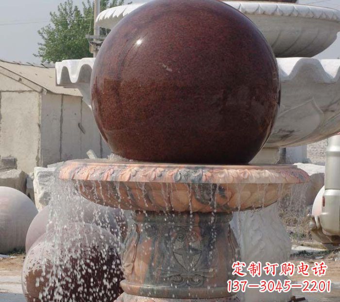 成都石来运转小型风水球喷泉石雕