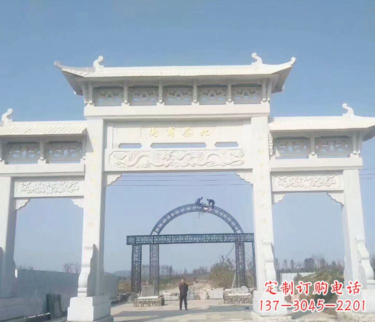 成都石牌坊三门牌坊石雕 (4)