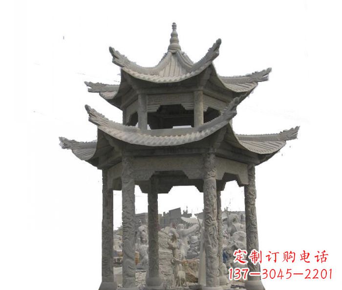 成都双层仿古石雕凉亭 (2)