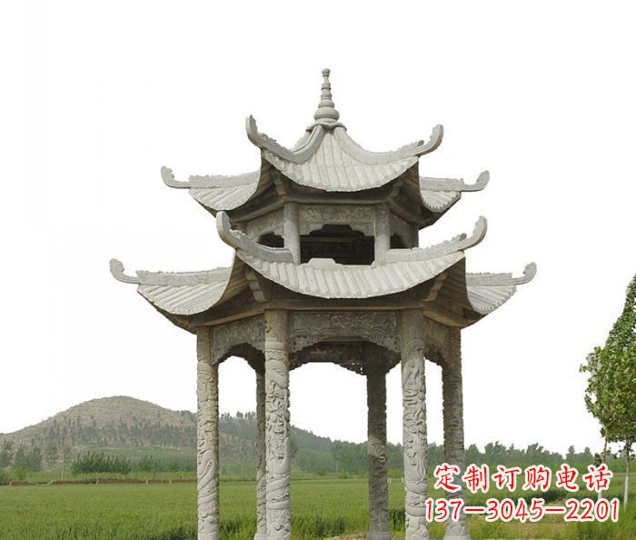 成都双层仿古石雕凉亭