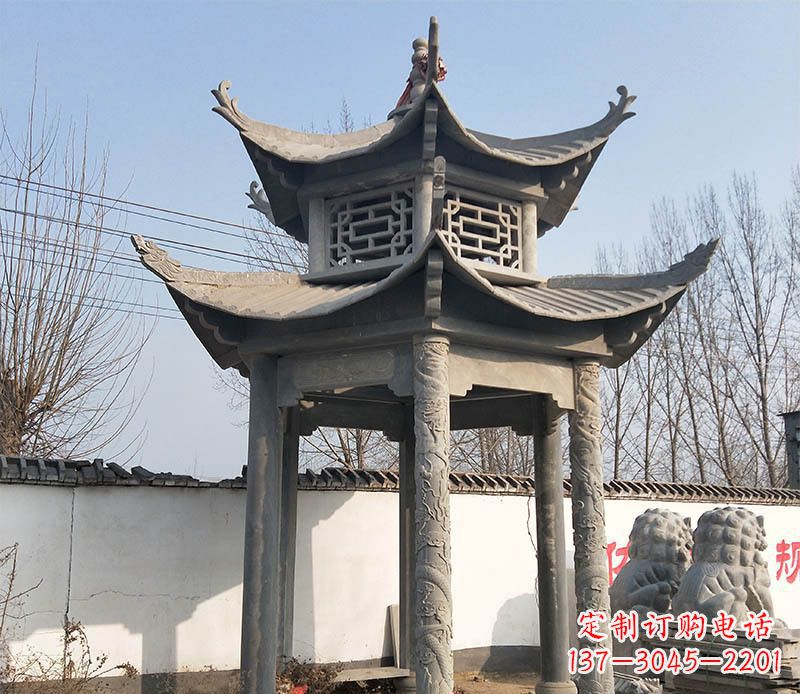 成都双层户外凉亭石雕 (2)