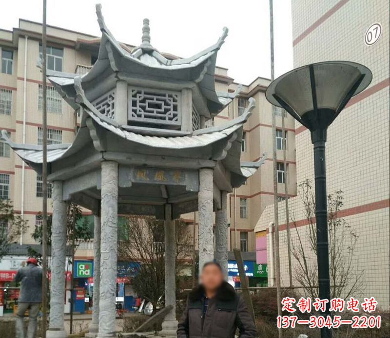 成都双层六角凉亭石雕