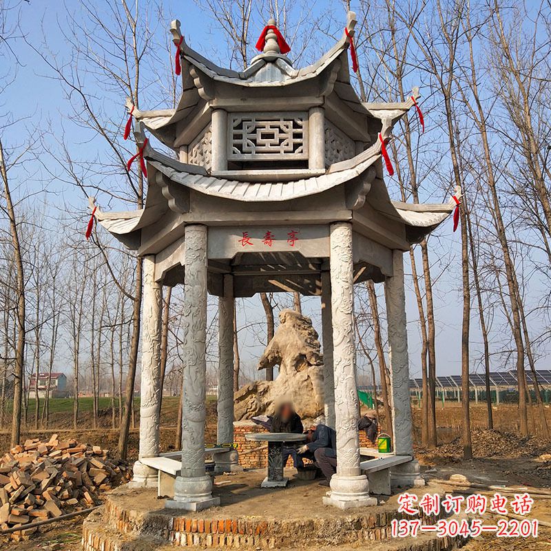 成都双层六角石凉亭
