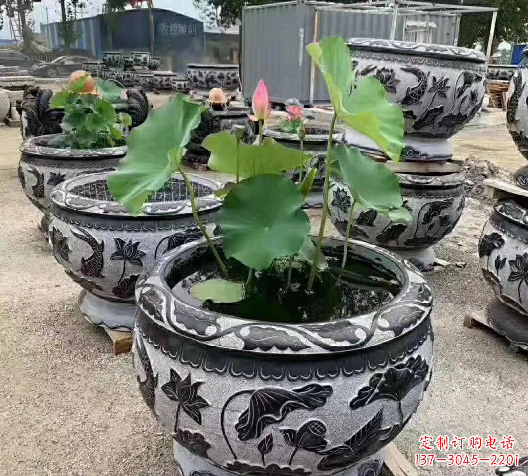 成都睡莲石浮雕花盆雕塑公园景观雕塑