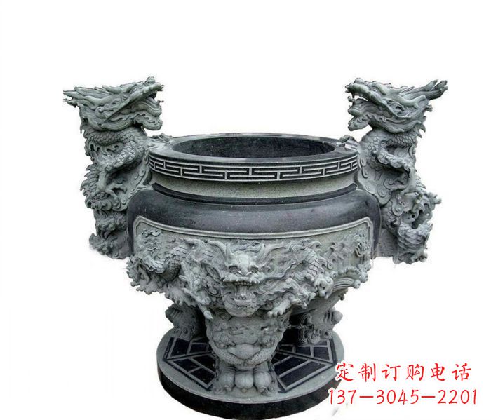 成都寺庙景观龙头水缸石雕 (2)