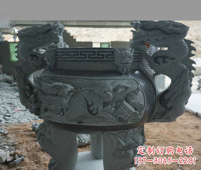 成都寺庙景观青石龙头香炉石雕