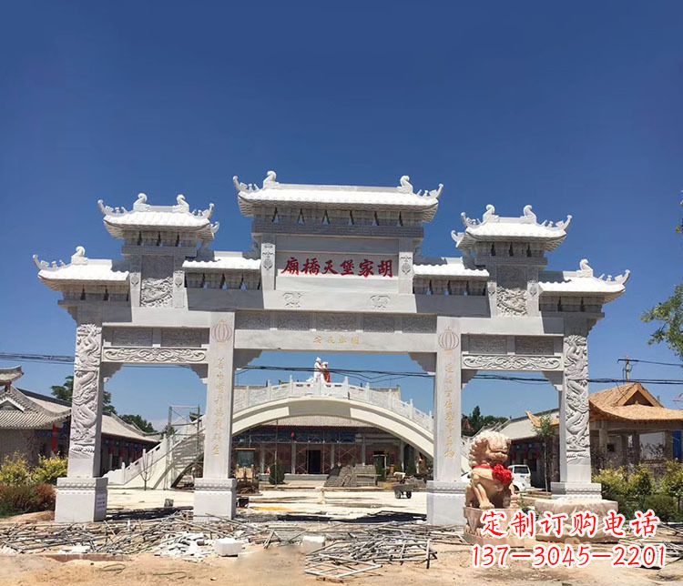 成都寺庙三门五楼石牌坊石雕_1