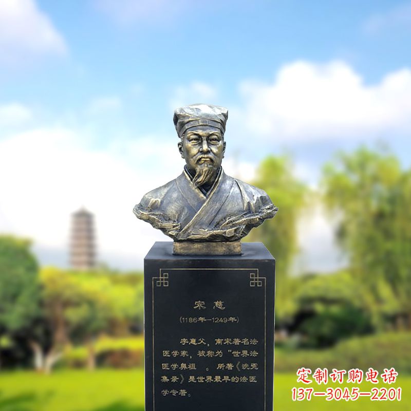 成都宋慈玻璃钢仿铜头像雕塑-医院医学院著名人物半身像
