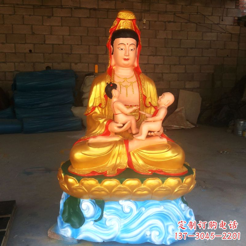 成都送子观音彩绘漆金雕塑