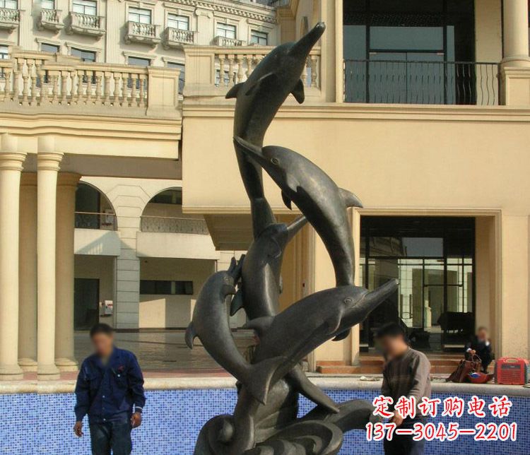成都跳跃海豚景观铜雕