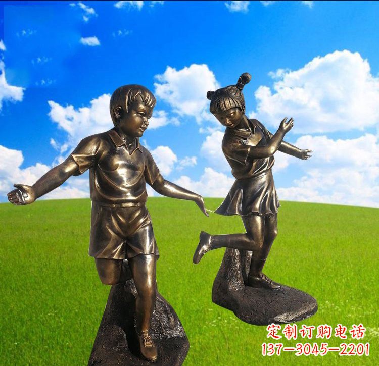 成都铜雕儿童踢毽子