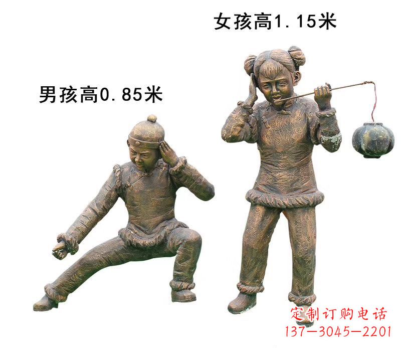 成都铜雕放鞭炮的儿童童趣雕塑