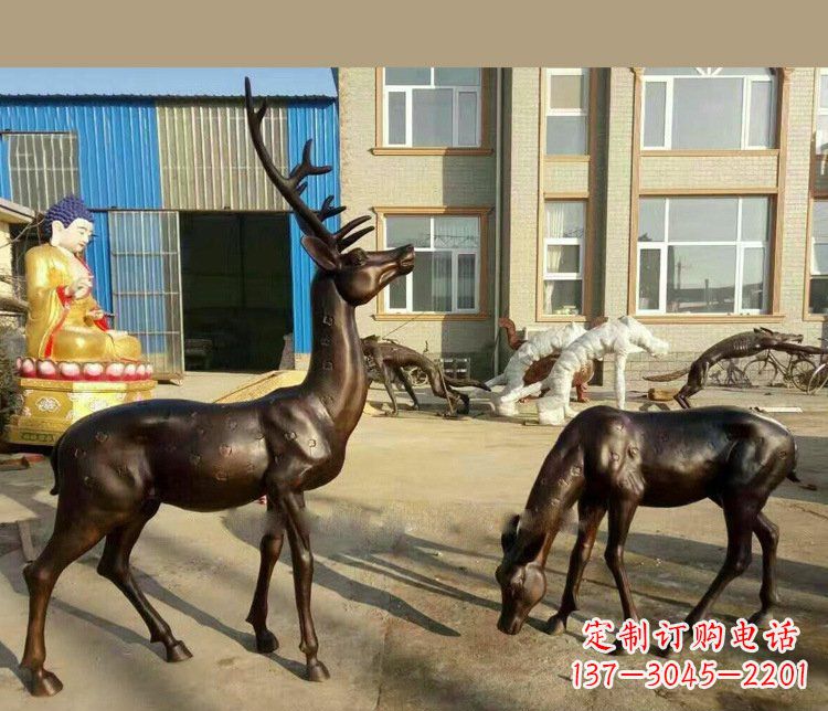 成都铜雕户外公园动物雕塑鹿摆件 (2)
