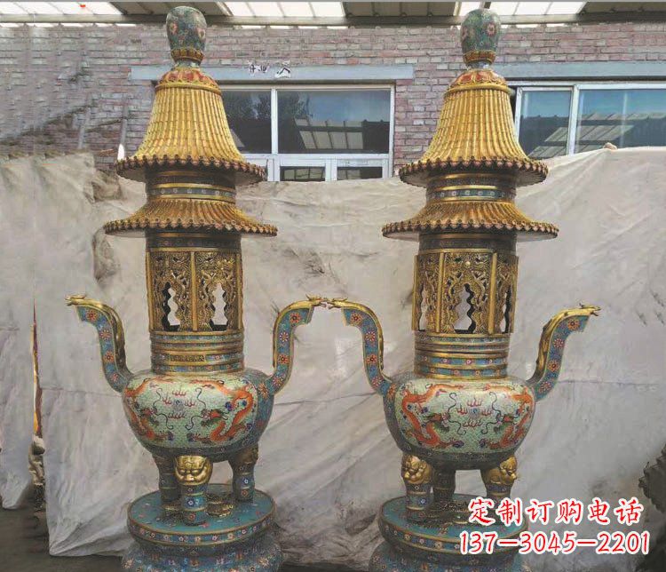 成都铜雕景泰蓝香炉雕塑摆件