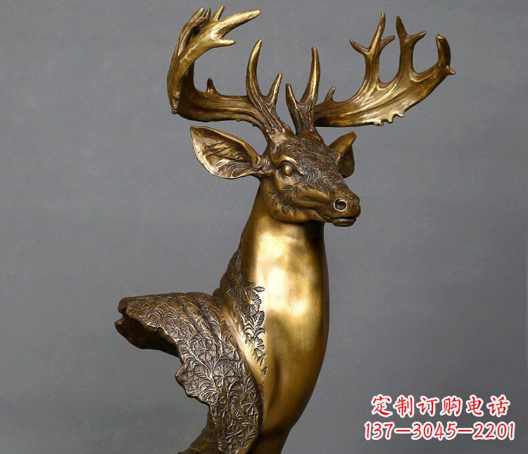 成都铜雕如意铜鹿头摆件