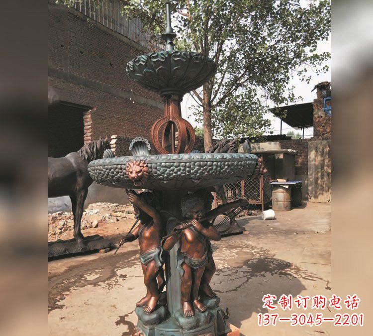 成都铜雕双层西方儿童喷泉