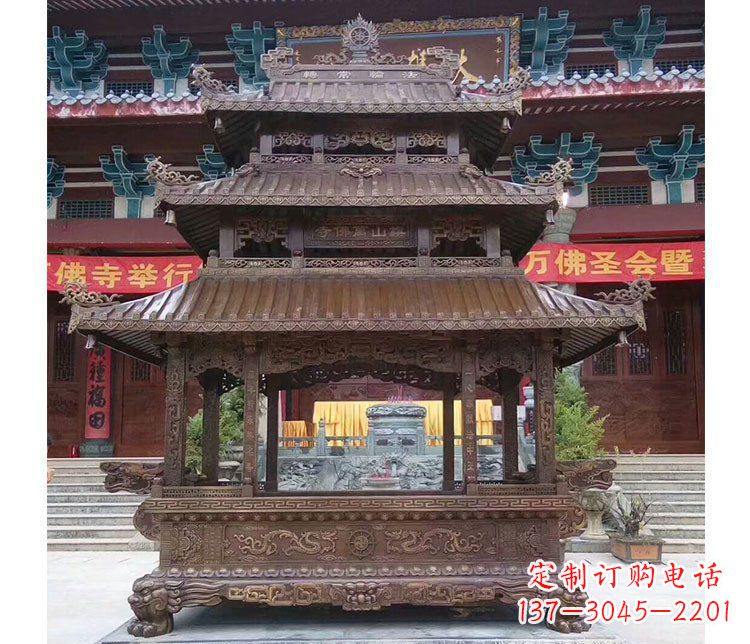 成都铜雕寺庙佛光普照香炉雕塑摆件 (2)