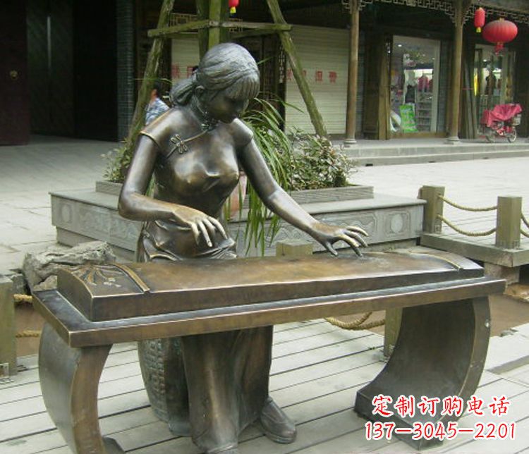 成都铜雕现代人物弹古筝雕塑