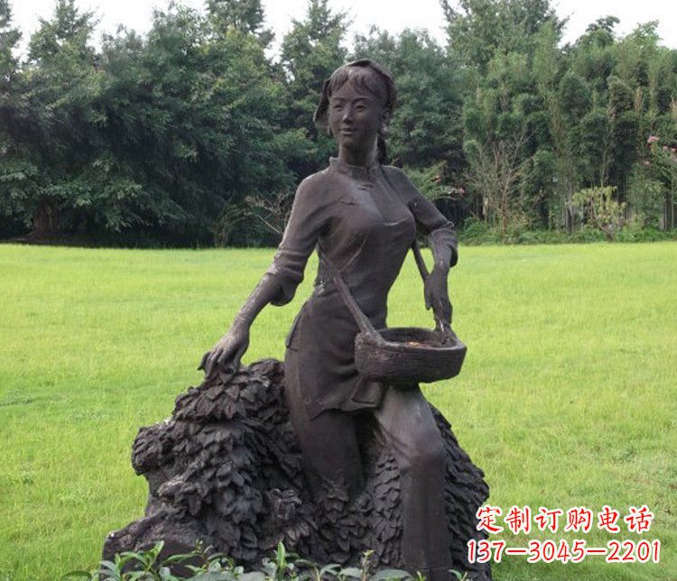 成都铜雕园林采茶女孩人物雕塑