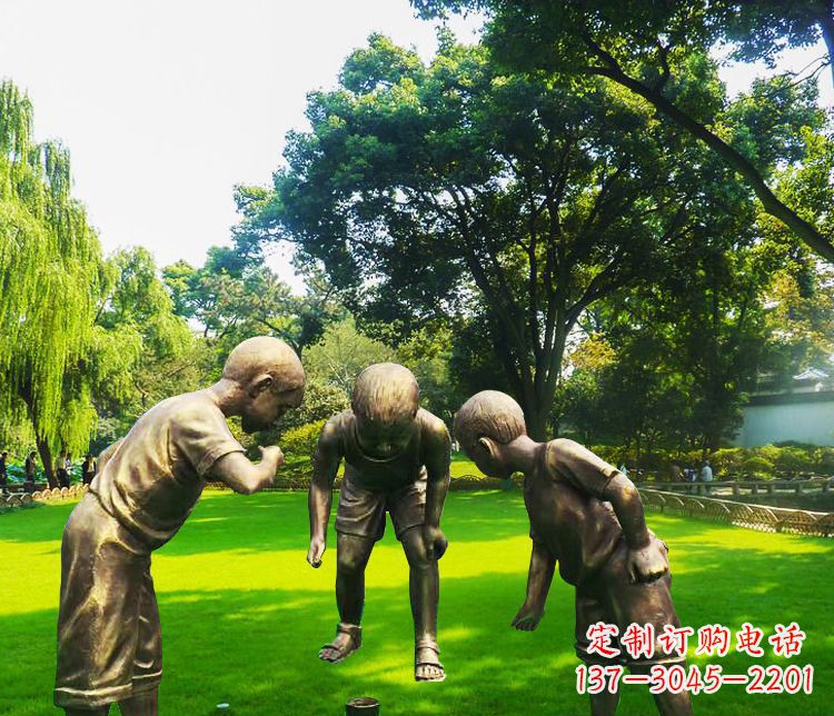 成都铜雕园林玩陀螺儿童雕塑