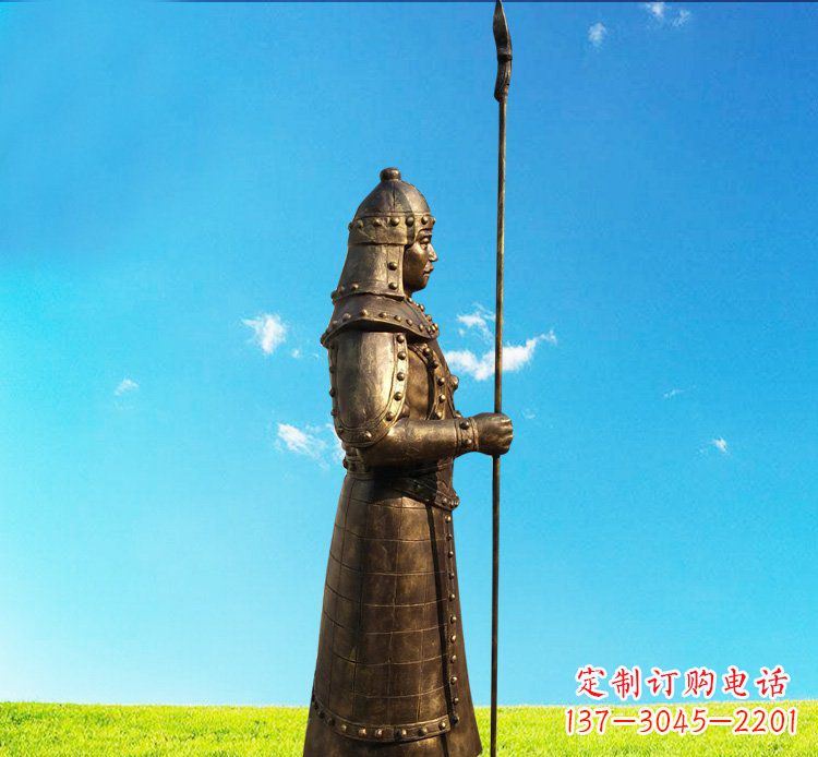 成都铜雕战士站岗古代人物雕塑