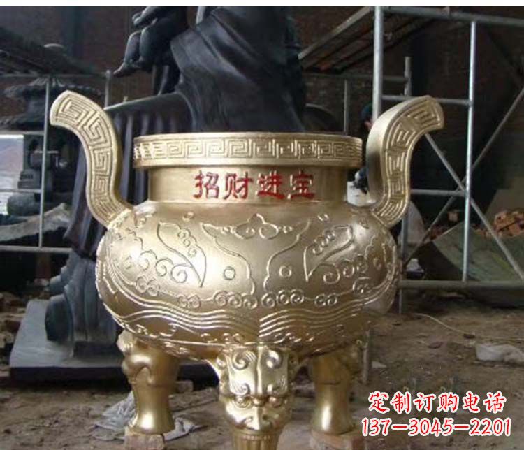 成都铜雕招财进宝圆形香炉