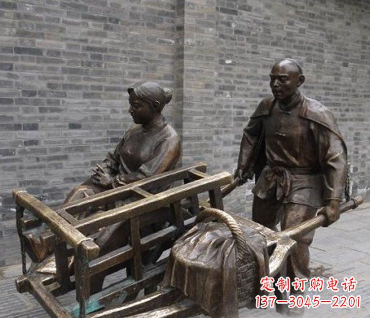 成都推独轮车的人物铜雕