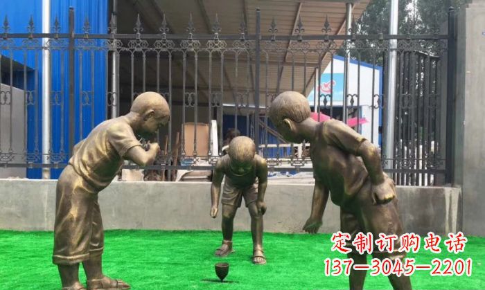 成都玩陀螺儿童铜雕