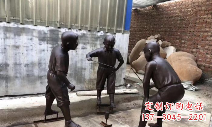 成都玩陀螺人物铜雕 (2)