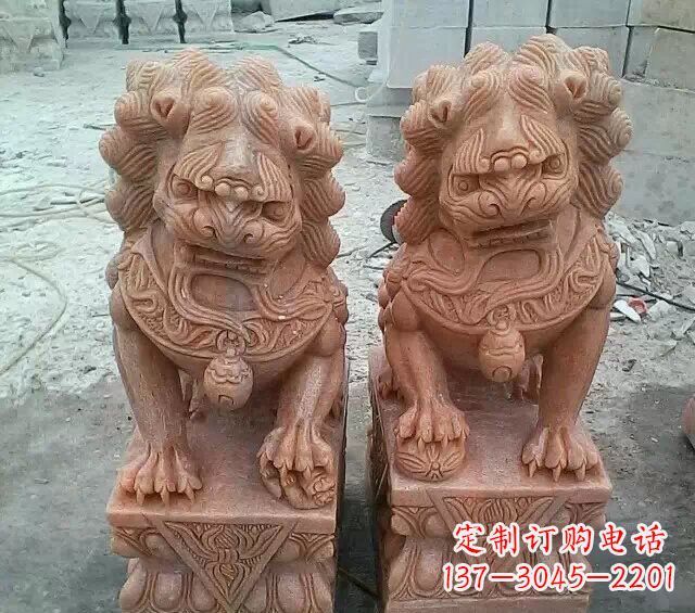 成都晚霞红传统狮子石雕