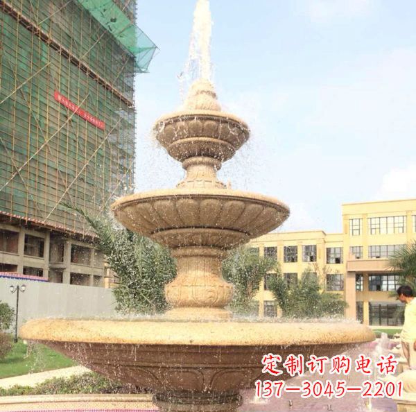 成都晚霞红大型多层喷泉石雕