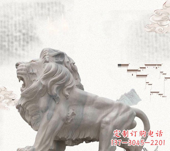 成都晚霞红公园动物仿真狮子石雕