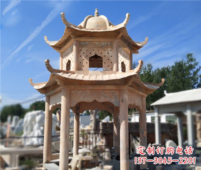 成都晚霞红公园双层六角凉亭石雕