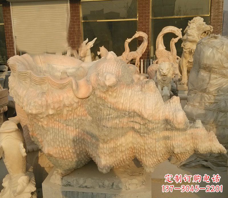 成都晚霞红海螺石雕