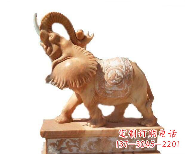 成都晚霞红吉祥如意象鼻朝天的大象石雕