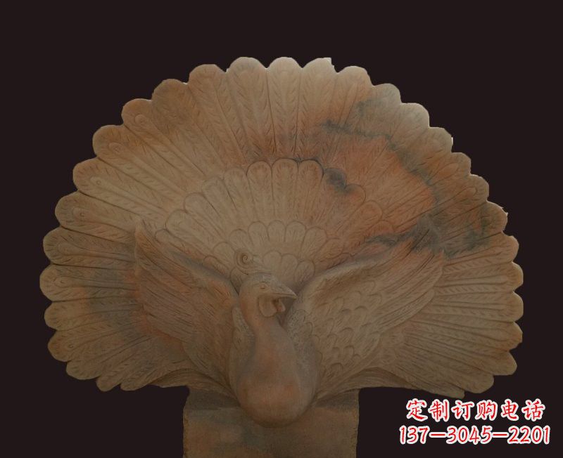 成都晚霞红开屏孔雀石雕