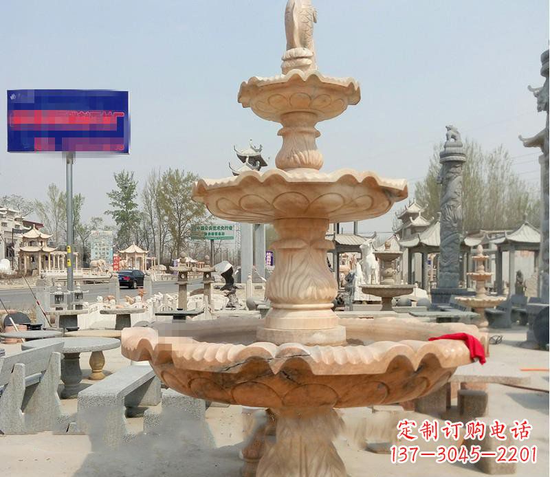成都晚霞红喷泉喷水盆石雕