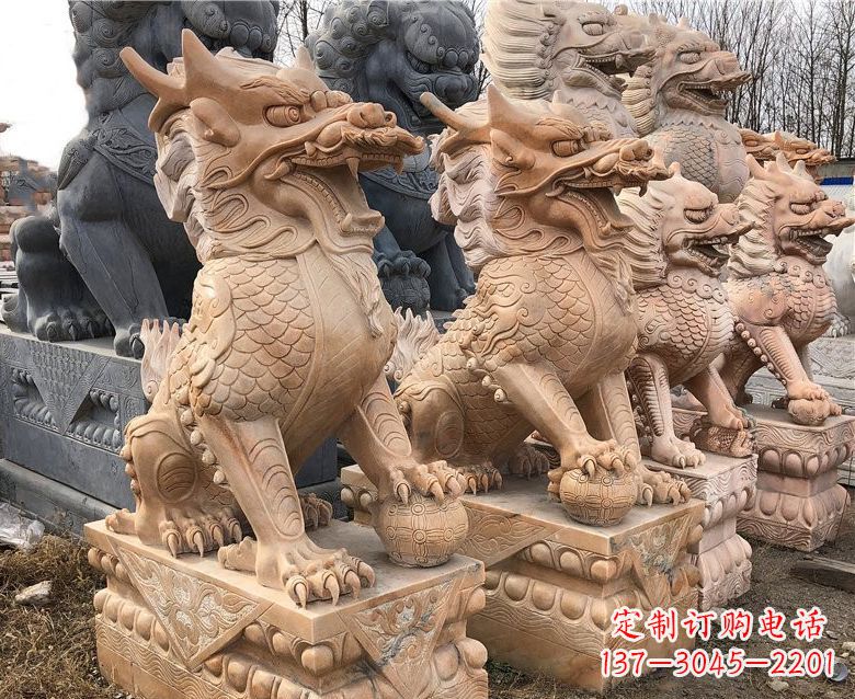 成都晚霞红麒麟石雕 (2)