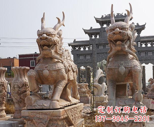 成都晚霞红瑞兽麒麟石雕 (2)