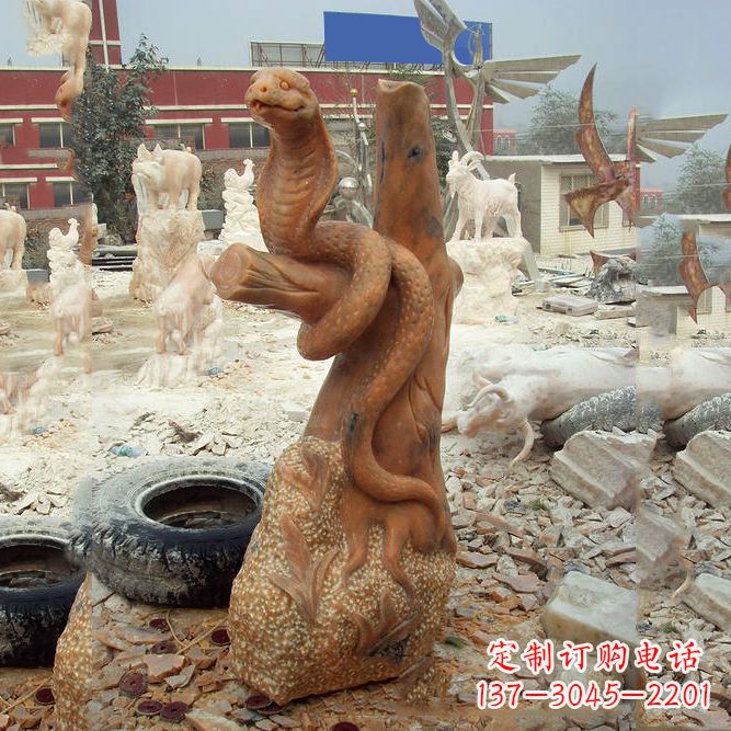成都晚霞红蛇石雕-12生肖动物雕塑