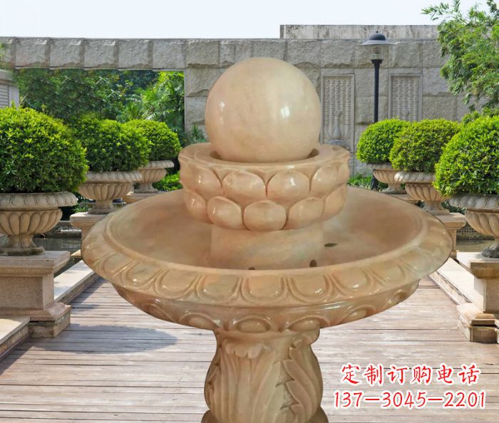 成都晚霞红双层风水球公园喷泉石雕 (2)