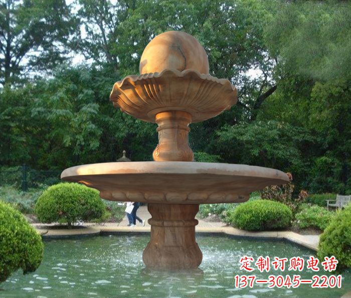成都晚霞红双层风水球喷泉公园石雕
