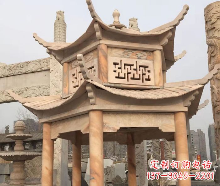 成都晚霞红双层石雕凉亭
