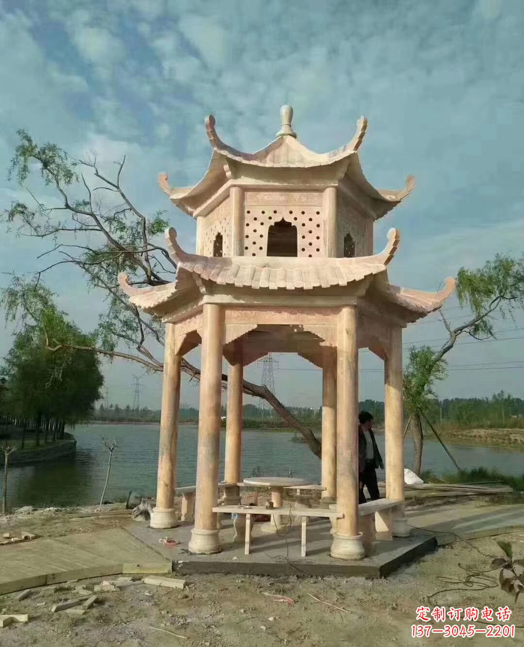成都晚霞红双层石凉亭 (2)