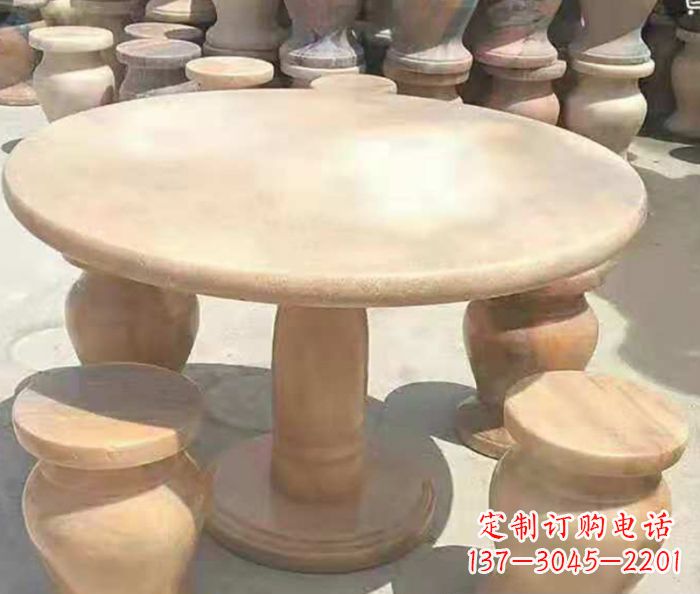 成都晚霞红圆形石桌凳 (2)