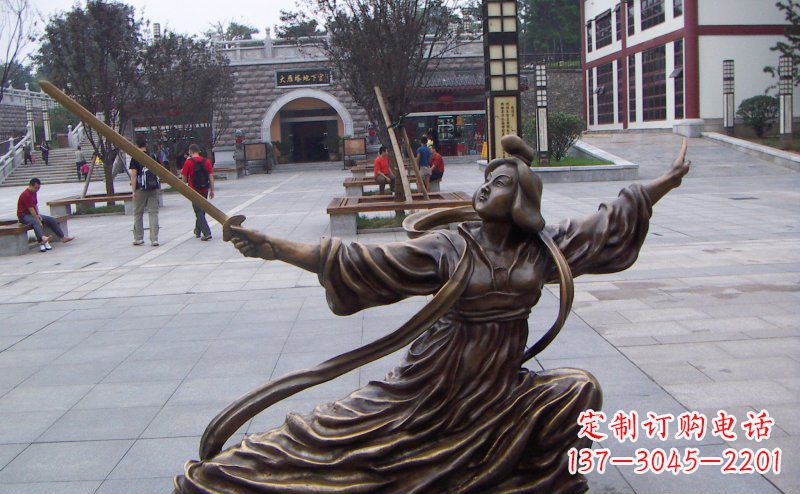 成都舞剑的古代美女古代人物铜雕