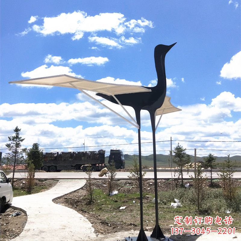 成都仙鹤不锈钢遮阳亭景观雕塑
