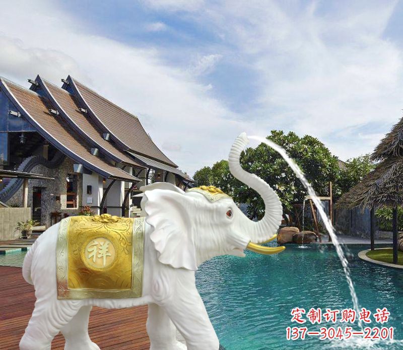 成都祥瑞汉白玉喷泉喷水大象
